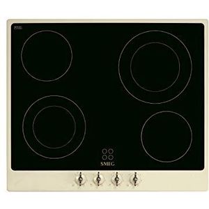 SMEG P864PO, COLONIALE keramische kookplaat, Cream + black glass (brass knobs)