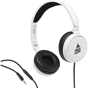 Music Sound | Headband-kabel basic, inklapbare in-ear hoofdtelefoon met kabel en microfoon, 3,5 mm aansluiting, kleur wit
