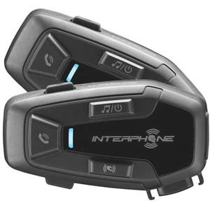 INTERPHONE UCOM7R - Dubbel – Bluetooth 5.2 afneembare motorintercom en geïntegreerde accu 15 uur looptijd, 4 motorfietsen 1 km, TFT en GPS compatibel, waterdicht, luidspreker 32 mm