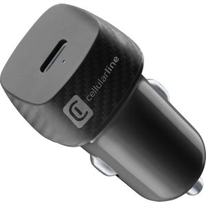 Cellularline - USB-C Car Power 20W - USB-C 20W autolader - Automatische sigarettenaansteker adapter 12V/24V - Bescherming tegen overbelasting en kortsluiting - Zwart