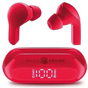 Music Sound - Casque Bluetooth TWS SLIDE - Sans fil - Design intra-auriculaire - Équipé d'un écran LED - Play Time 26 Heures - Rouge