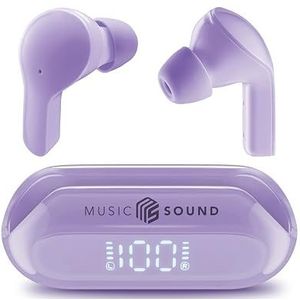 Music Sound - TWS Slide Bluetooth-hoofdtelefoon - Draadloos - in-ear design - LED-display - 26 uur speeltijd - Paars