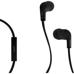 SBS - Lichte Stereo-hoofdtelefoon - Zwart - Platte Kabel - Geïntegreerde Microfoon