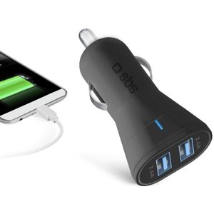 SBS - Mini-Autolader - Zwart - 12 W Snelladen - 2X Usb-A