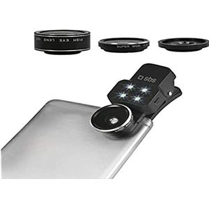 Smartphone Lens Set met Fisheye, Wide, Macro en Flash, incl. Clip Bevestiging, Opbergtas, Flash-oplaadkabel