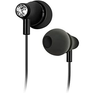 SBS Diamond In-ear hoofdtelefoon met strass-steentjes, voor muskus en oproepen, met 1,2 m jackstekker, voor smartphone, tablet, pc, MP3, zwart