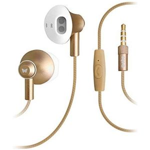 SBS in-ear hoofdtelefoon met kabel - hoofdtelefoon met microfoon en rubberen pads - hoofdtelefoon in goud voor smartphone, mobiele telefoon en PC - draadloze hoofdtelefoon