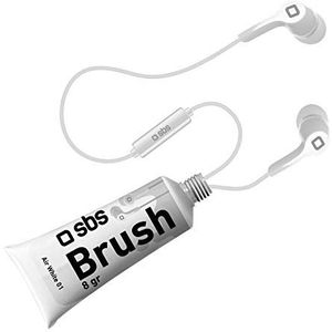 SBS Brush Stereo headset in kleur tube, 3,5 mm jack kabel geïntegreerde microfoon, antwoordknop, wit