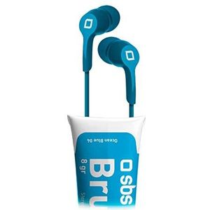 SBS Brush Stereo headset verpakt in kleurbuis, 3,5 mm jack kabel geïntegreerde microfoon, antwoordknop blauw