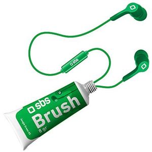 SBS Brush Stereo headset verpakt in kleurbuis, 3,5 mm jackkabel, geïntegreerde microfoon, antwoordknop, groen