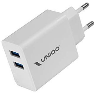 UNIQO Chargeur Mural avec 12 W de Puissance, 2 Ports USB, jusqu'à 50% de Charge du Smartphone en 30 Minutes, Prise EU