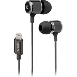 SBS stereo in-earphones met lightning connector zwart (Geen ruisonderdrukking, Bedraad), Koptelefoon, Zwart