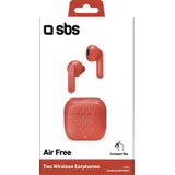 SBS TWS Air Free draadloze hoofdtelefoon met multifunctionele touch-bediening, laadstation, ideaal voor muziek en oproepen tot 3,5 uur, inclusief oordopjes, rood