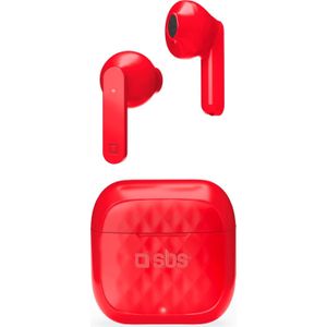 SBS TWS Air Free draadloze hoofdtelefoon met multifunctionele touch-bediening, laadstation, ideaal voor muziek en oproepen tot 3,5 uur, inclusief oordopjes, rood