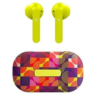 SBS JAZ True Wireless Stereo Channel In-Ear hoofdtelefoon met geïntegreerde microfoon en sportbeugel voor muziek en oproepen tot 4 uur kabel, geel