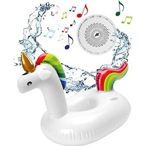 SBS Draadloze luidspreker, waterdicht, 3 W, audio-behuizing, met opblaasbaar in eenhoornvorm, luidspreker voor zwembad, badkuip, feest, mini-pomp en oplaadkabel inbegrepen, wit