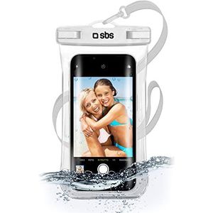 SBS IPX8 waterdichte beschermhoes voor Android en iPhone tot 6,8 inch (16,8 cm), met touchscreen, selfie-handgreep, halsband, luchtdichte sluiting voor korte immissen, wit
