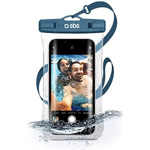 SBS IPX8 waterdichte beschermhoes voor Android en iPhone tot 6,8 inch (16,8 cm), met touchscreen-venster, selfie-handgreep, halsband, luchtdichte sluiting, waterdichte sluiting voor korte immissen, blauw