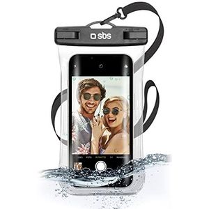 SBS IPX8 waterdichte beschermhoes voor Android en iPhone tot 6,8 inch (16,8 cm), met touchscreen-venster, selfie-handgreep, halsband, luchtdichte sluiting, waterdichte sluiting voor korte immelingen, zwart