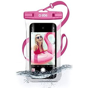 SBS IPX8 waterdichte beschermhoes voor Android en iPhone tot 6,8 inch met touch-venster, selfie-handgreep, schouderband, waterdichte sluiting, waterdicht, voor korte afval, roze