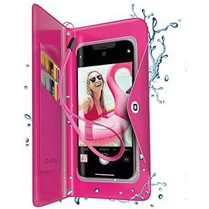 SBS Waterdichte beschermhoes voor Samsung, Oppo, Xiaomi en iPhone tot 6,8 inch (6,8 inch), waterdicht, met kaartvakken, luchtdicht vak voor contant geld, schouderband, roze