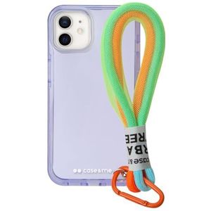 case&me Urban telefoonhoesje met koord voor iPhone 12/12 Pro, afneembaar veelzijdig koord, kleurrijke transparante hoes, modieuze hoes, paars
