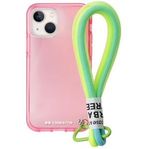 case&me Coque avec cordon Urban pour iPhone 14, cordon multi-usages amovible, coque transparente colorée, coque fashion, rose