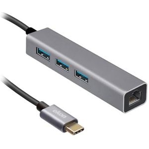 Ekon Ekon HUB Multiport 3 poorten USB-A 3.0 1 poort LAN metalen USB-C kabel voor pc, laptop, muis, oplaadkabel, toetsenborden, USB-sticks, netwerkkabel