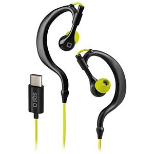 SBS Sport EARSET hoofdtelefoon met kabel, USB-C-oordopjes met microfoon voor Samsung, Oppo, Xiaomi en andere, IPX5 sporthoofdtelefoon met 6 oordopjes inbegrepen