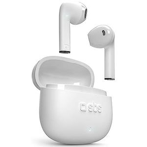 SBS TWS ONE COLOUR hoofdtelefoon met oplaadhoes, touch-bedieningselementen en geïntegreerde microfoon, spraakassistent, tot 3 uur luistertijd, USB-C-oplaadkabel inbegrepen, wit