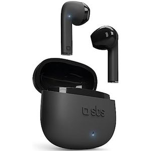 SBS TWS ONE COLOUR hoofdtelefoon met oplaadhoes, touch-bedieningselementen en geïntegreerde microfoon, spraakassistent, tot 3 uur luistertijd, USB-C-oplaadkabel inbegrepen, zwart