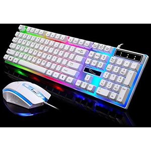 ZAORUN Computertoetsenbord G21 1600 DPI professionele bedrade kleurrijke achtergrondverlichting mechanisch gevoel ophanging toetsenbord + optische muiskit compatibel voor laptop, pc (kleur: wit)