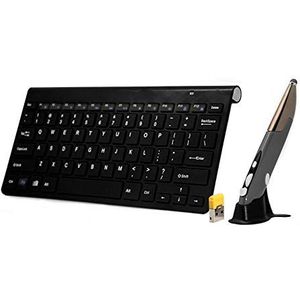 ZAORUN Computer Draadloos toetsenbord, KM-909 2,4 GHz draadloos multimedia-toetsenbord + draadloze optische penmuis met USB-ontvangerset compatibel voor computer PC laptop, willekeurige pen muis kleur levering (Blac