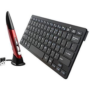 ZAORUN Computer Draadloos toetsenbord, KM-808 2,4 GHz draadloos multimedia-toetsenbord + draadloze optische penmuis met USB-ontvangerset compatibel voor computer PC laptop, willekeurige pen muis kleur levering (Blac