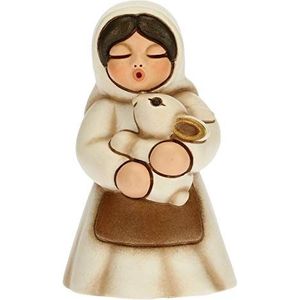 THUN - Kerstfiguur voor dames met konijntje – kerstdecoratie huis – klassieke kerststalfiguur, witte variant – keramiek – 5 x 5 x 8 cm