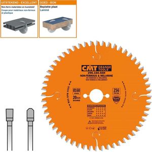 CMT Orange Tools cirkelzaagblad HW 160 x 2,2/1,6 x 20 Z = 56 TCG - 296.160.56H - voor ijzervrij materiaal, plastic en laminaat