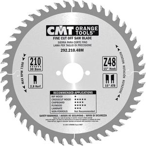 CMT Orange Tools cirkelzaagblad fijne snede HW 190 x 2,4/1,6 x 20 (Feestool® FF) Z=48 15° ATB - 292.190.48FF - voor dwarssneden