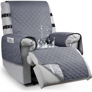 Waterdicht fauteuilkussen voor tv-stoel, 1-zits antislip armleuningbeschermer met zakken en 2 verstelbare banden, grijs, L