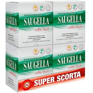 SAUGELLA Cotton Touch Maandverband Day met vleugels, hypoallergeen, antibacterieel, geurwerend en kalmerend, hoge absorptie, 4 verpakkingen van 14 stuks