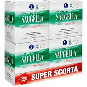 Saugella Saugella Cotton Touch buitenabsorptiemiddel voor nacht, geurloos, met vleugels van hypoallergeen katoen, 48 stuks