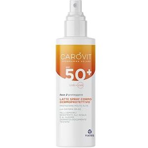 Bodymilk SPF50+ zonwering tegen UVA- en UVB+ met contrastwerking van huidveroudering, Carovit zonneprogramma, 200 ml