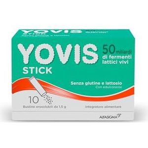 YOVIS Stick, probiotica voor het welzijn van de darmen, 50 miljard levende melkfermenten, glutyln en lactosevrij, 10 in goud oplosbare zakjes