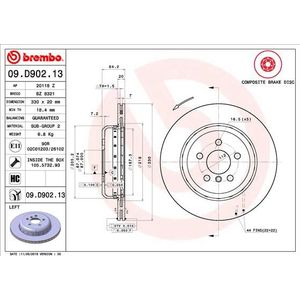 Remschijf BREMBO 09D90213 achter, geventileerd, sterk gecarboniseerd, 1 Stuk