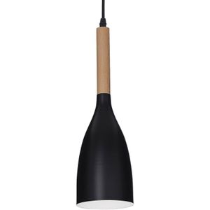 Ideallux Hanglamp Manhattan met houtdetail, zwart