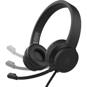 Celly, Black Label Kabelhoofdtelefoon, headset voor telefoon met verstelbare microfoon en 3,5 mm jackstekker, kabellengte 1,2 m, verstelbare hoofdband, hoofdtelefoon met elegant design, zwart