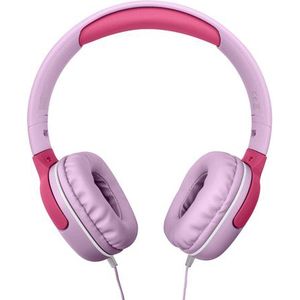 Celly, Hoofdtelefoon met kabel voor kinderen, geïntegreerde microfoon, verstelbare hoofdband, compatibel met AUX-apparaten, 3,5 mm jackstekker, kleur roze