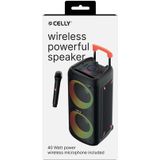 Celly, Draagbare bluetooth-luidspreker met draadloze microfoon en lichteffecten, True Wireless stereo-technologie voor feestjes en evenementen, gemakkelijk mee te nemen, vermogen van 40 W