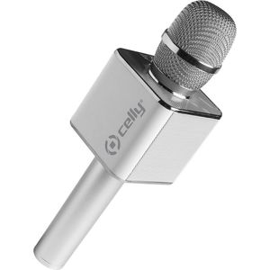 Celly Karaoke Microfoon met Speaker, luidspreker - Zilver - Bluetooth - Bass - Trebble en Echo funtie - speelt muziek af