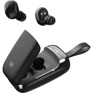 Celly Bluetooth 5.0 TWS hoofdtelefoon met microfoon FLIP1, draadloze hoofdtelefoon met geluid en stereo-oproepen, multifunctionele toetsen, afstandsbediening met draagbare oplaadbox met koord, zwart