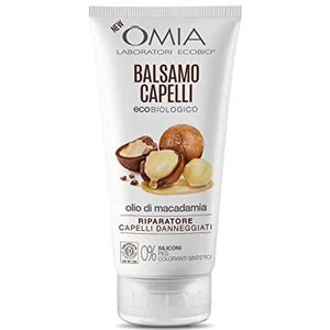 Omia, Eco-Bio-haarspoeling met macadamia-olie, voor beschadigd haar, reparerend, regenererend en regenererend, geschikt voor veelvuldig gebruik, zonder siliconen, dermatologisch getest, 180 ml fles